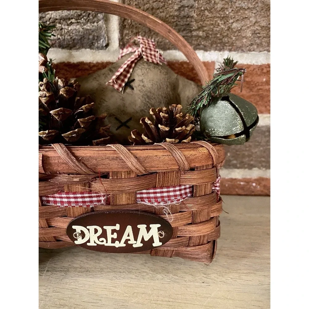 Primitive Hanging Basket Door Woven Rustic Cottage‎ Core Farmhouse Christmas